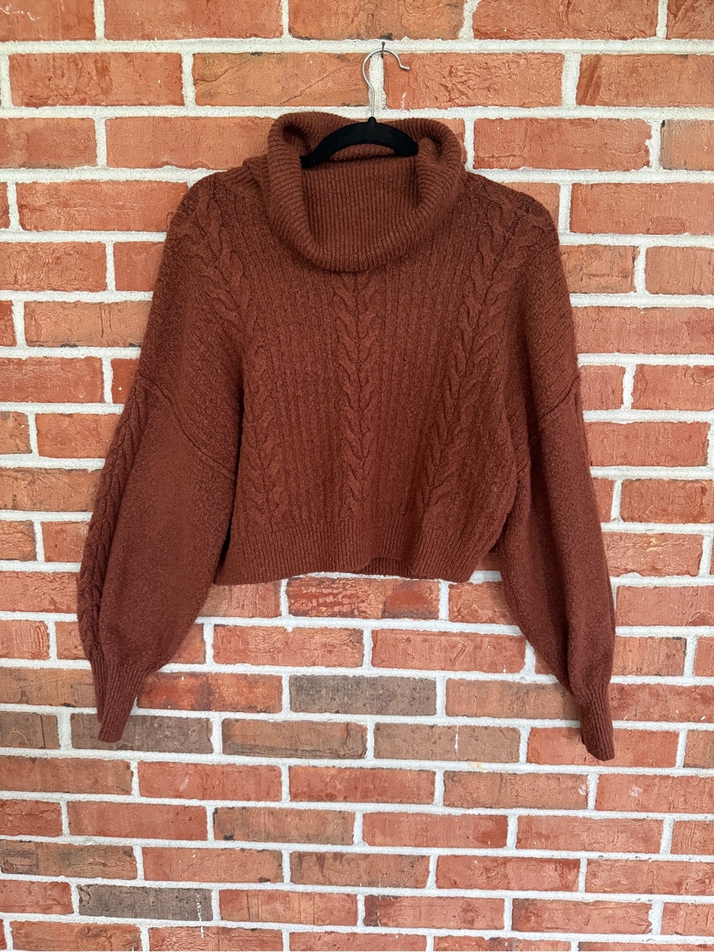wild fable Cropped Cable Knit Turtleneck Sweater - Brown